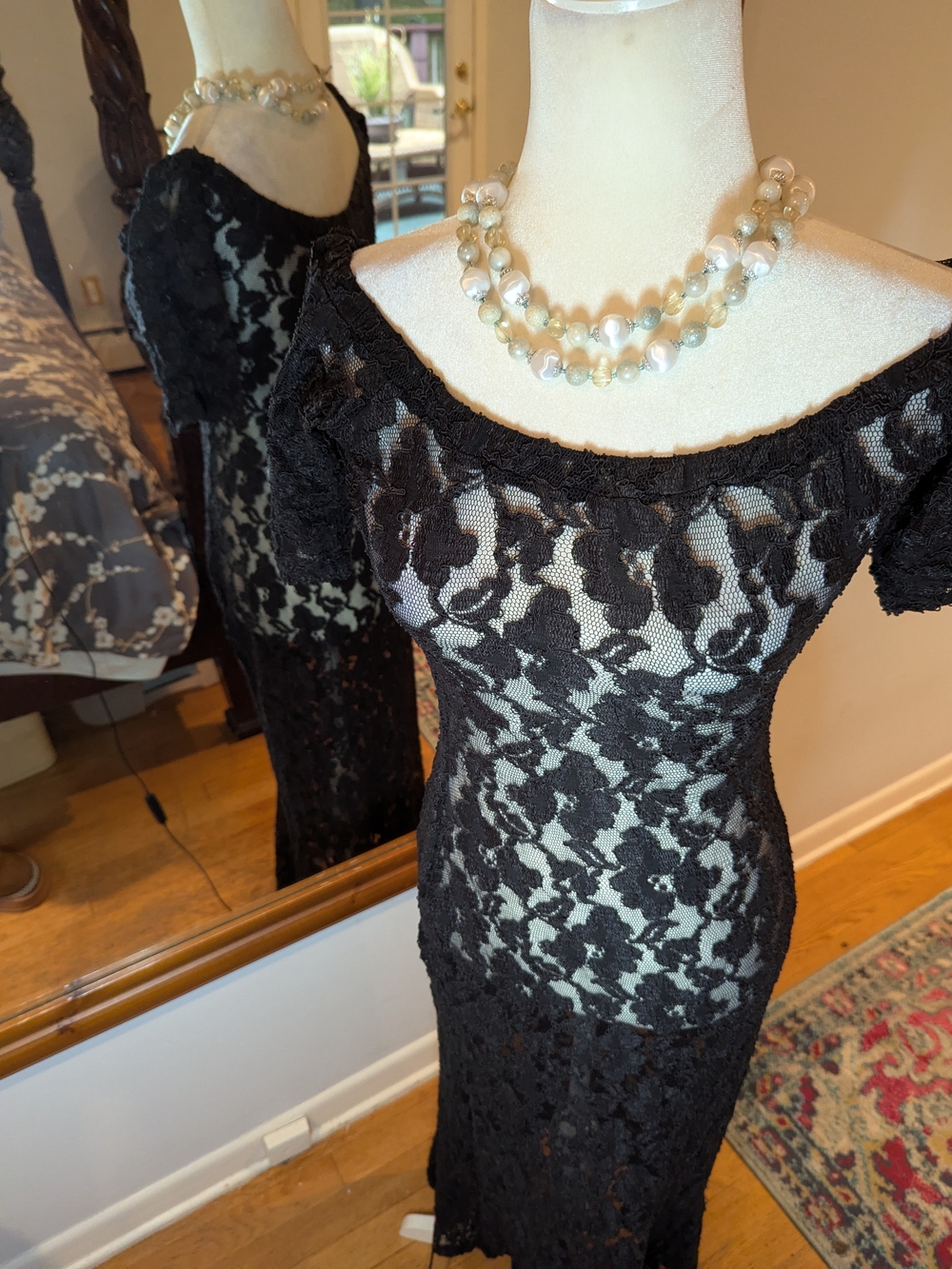Betsey Johnson Vintage 90 Black lack Stretch Sheer Lace Maxi Dress - Picture 3 of 12
